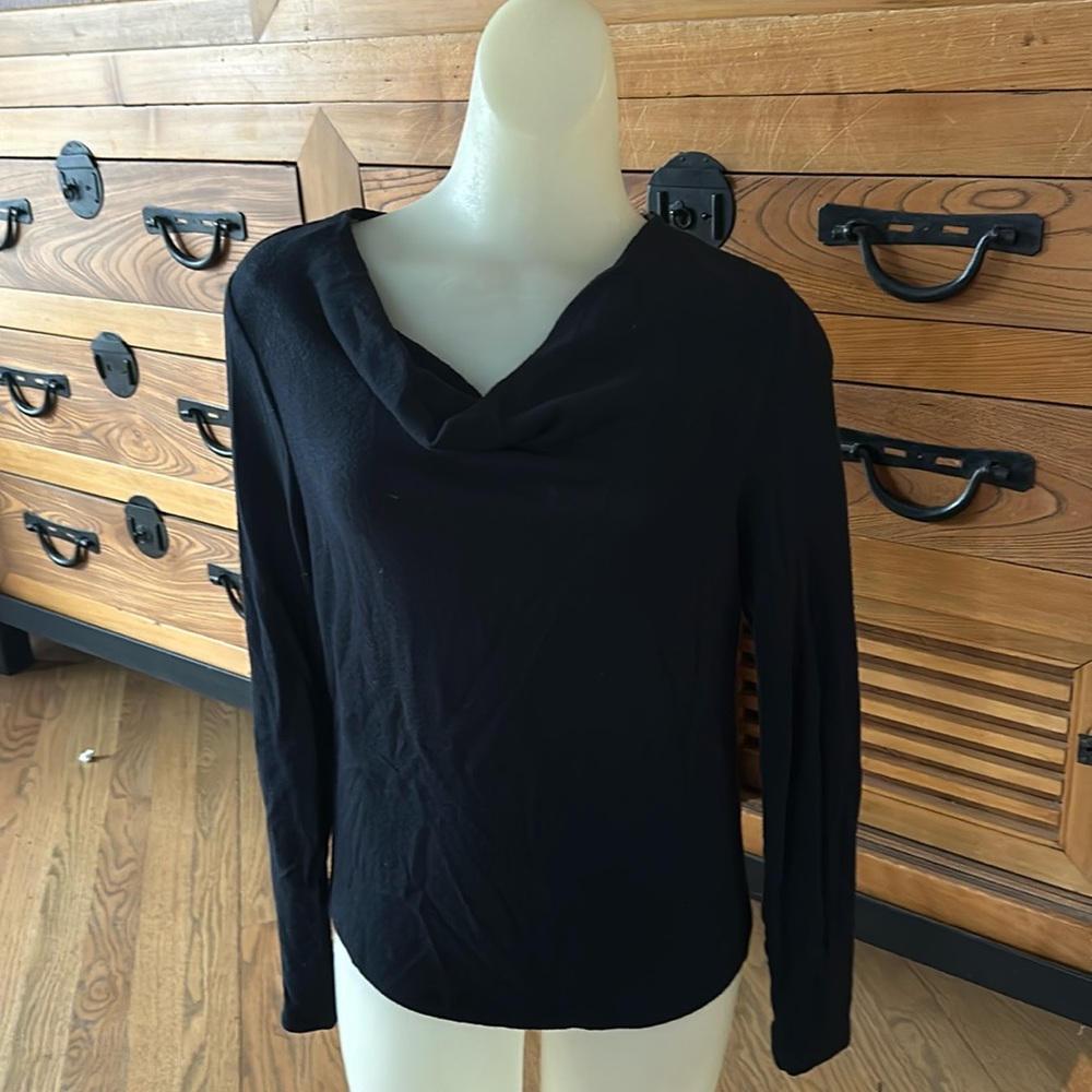 Three Dots black cowl neck sweater top size small